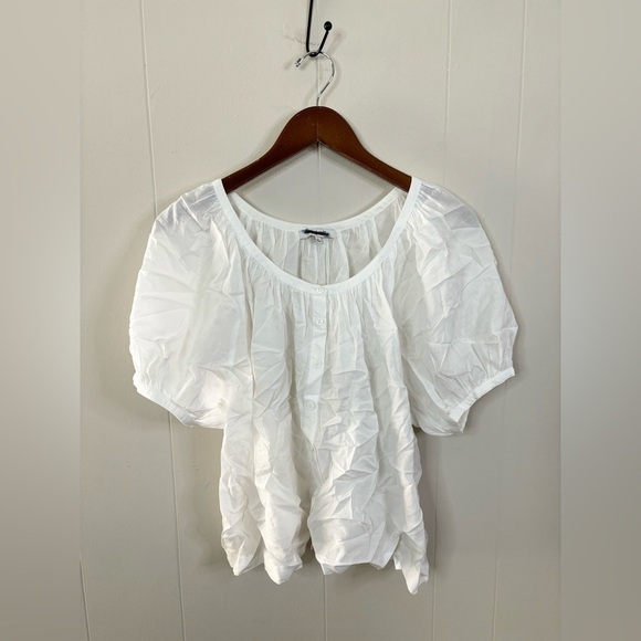 Madewell Emilina puff sleeve button front cotton top size M new - Picture 2 of 7